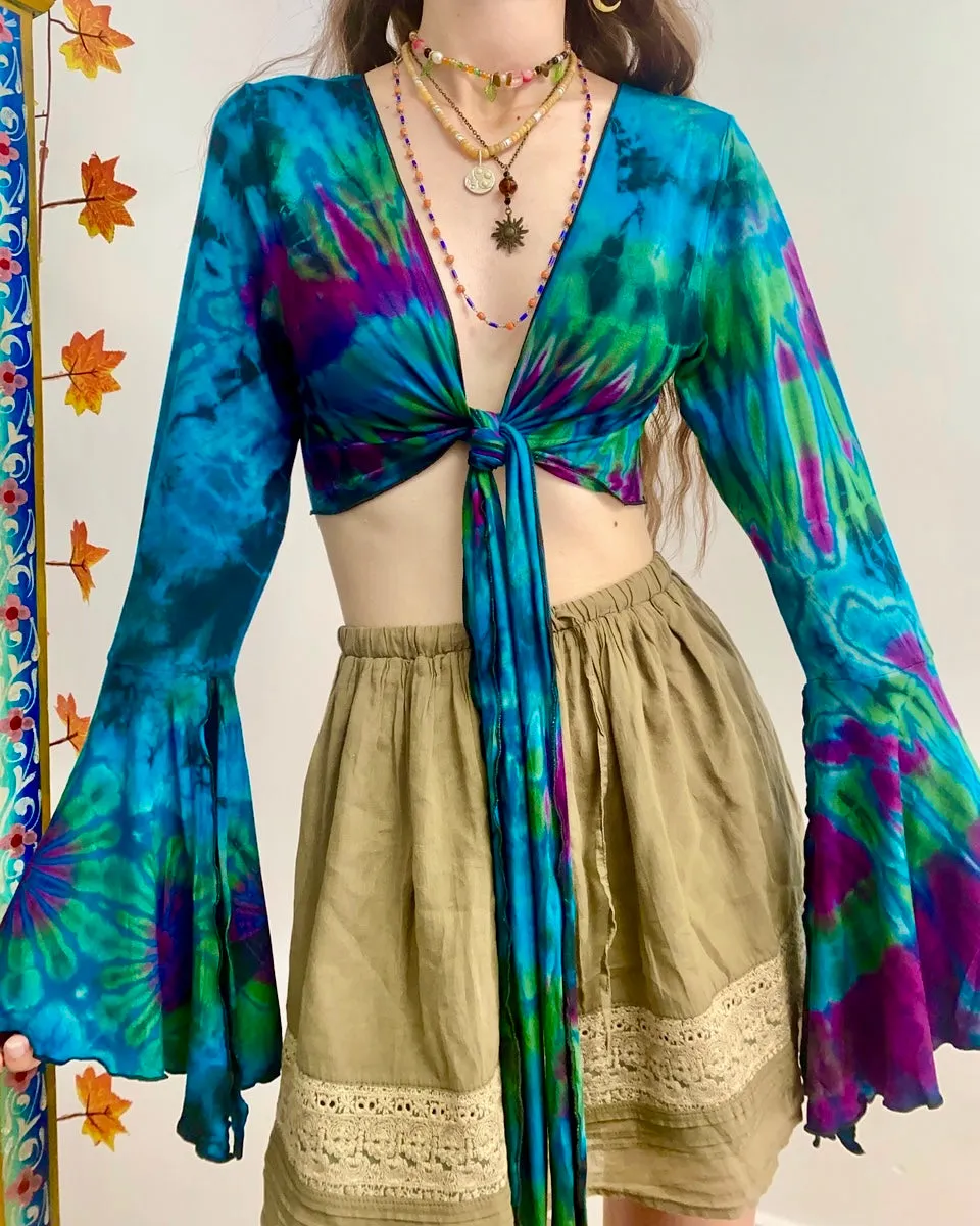 Blue Tie-Dye Wrap Top
