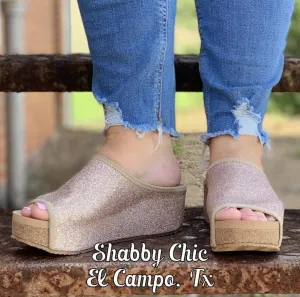 Blush Glitter Slide Wedge
