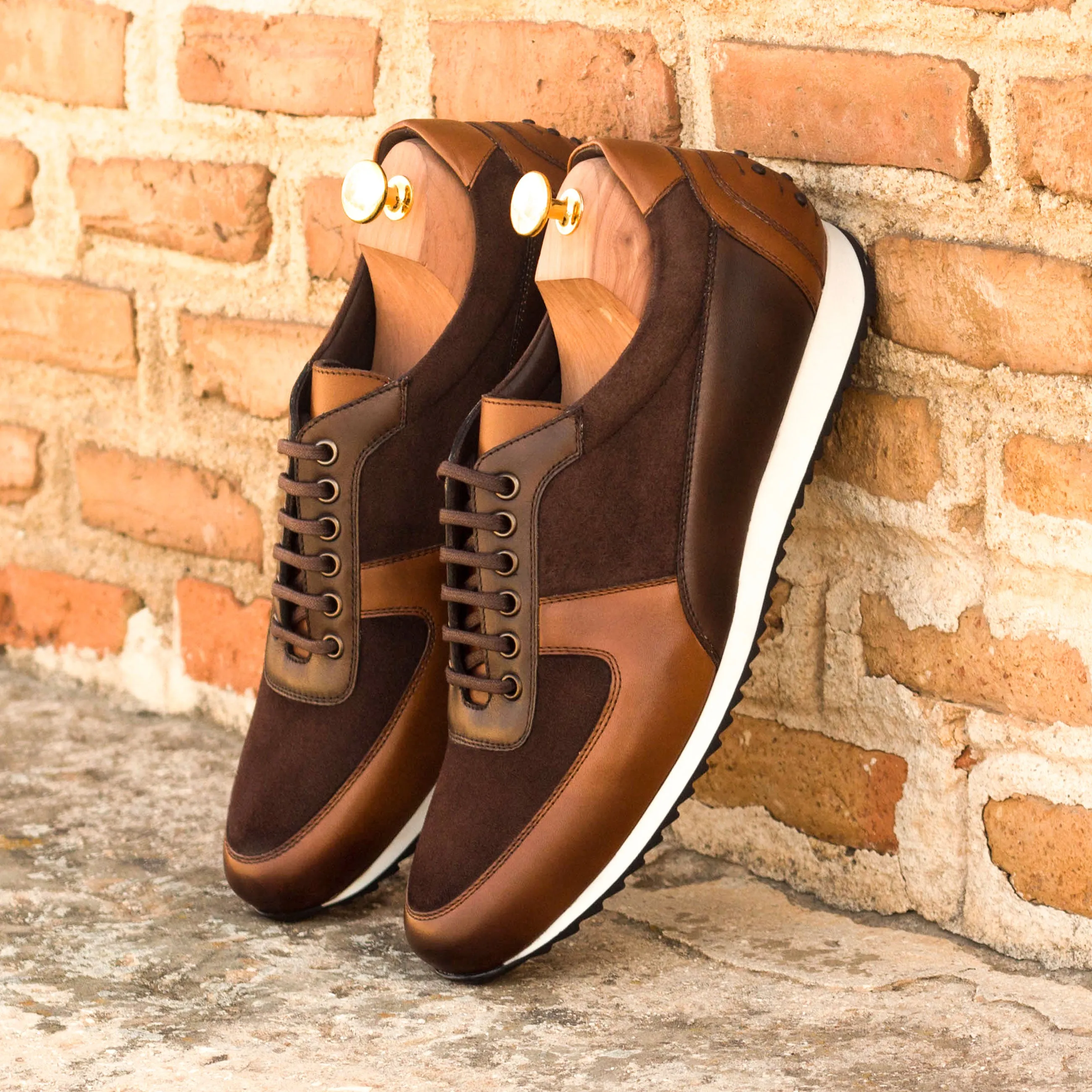 Brown Leather & Suede Trainer Sneakers