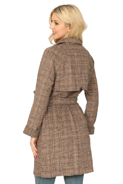 Brown Seamless Plaid Waist Tie Wrap Coat Jacket - Pack of 6
