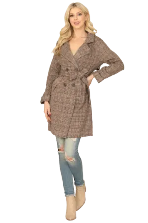 Brown Seamless Plaid Waist Tie Wrap Coat Jacket - Pack of 6