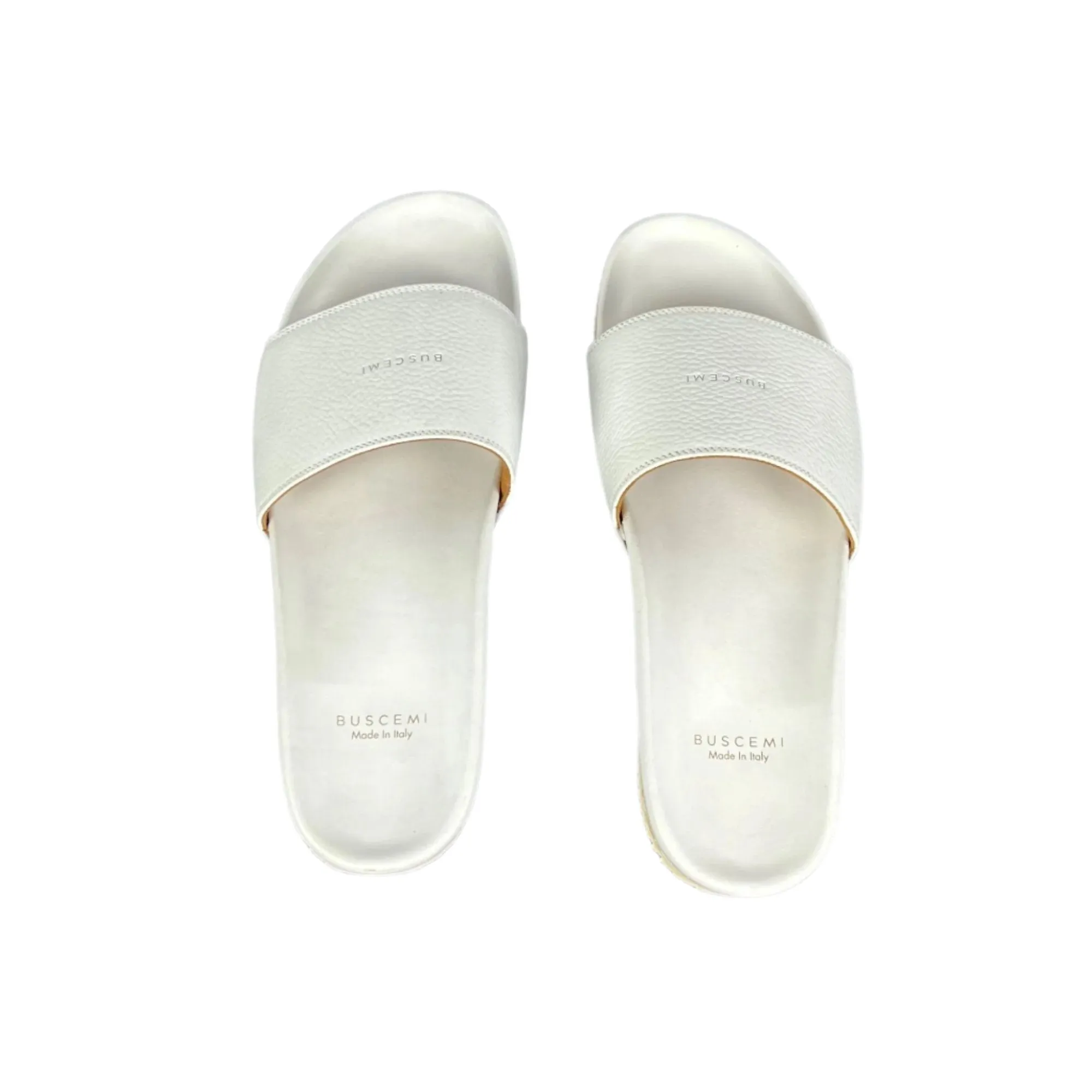 Buscemi Mens Slide Core Alce White Alce Leather Sandals