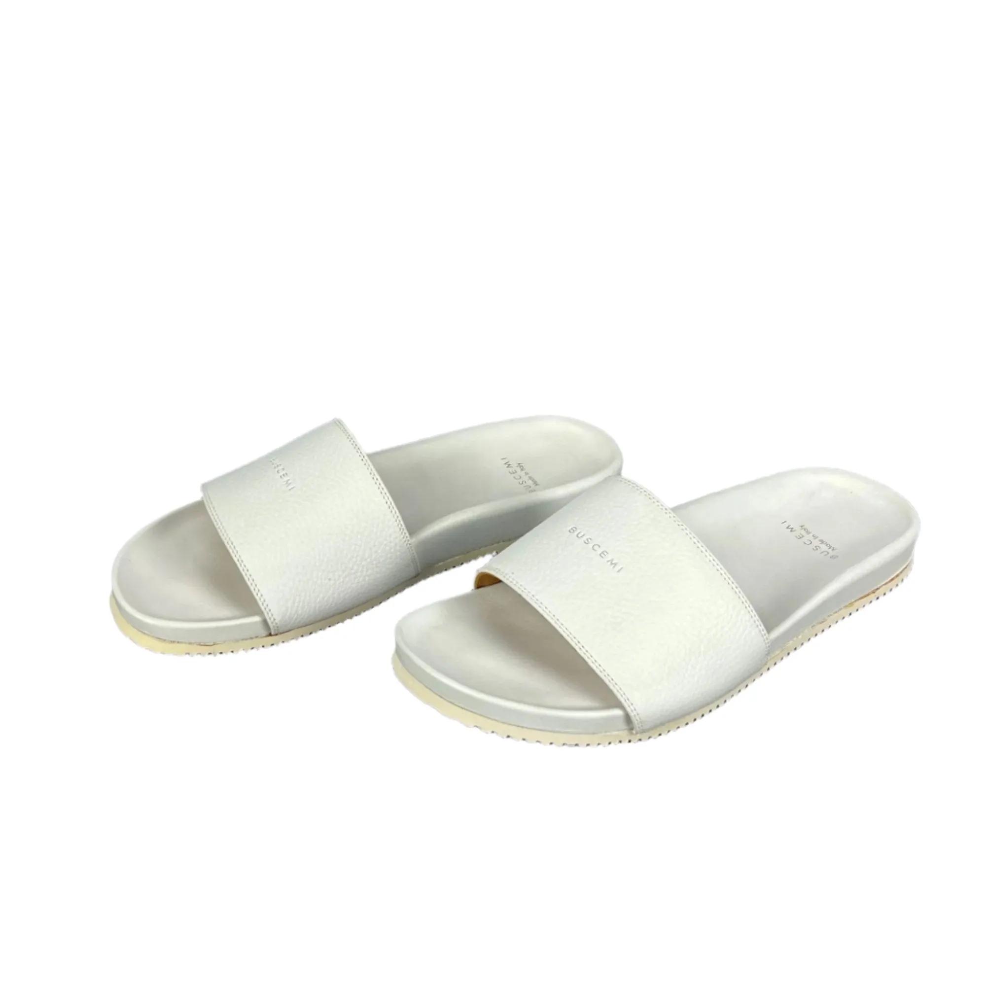 Buscemi Mens Slide Core Alce White Alce Leather Sandals