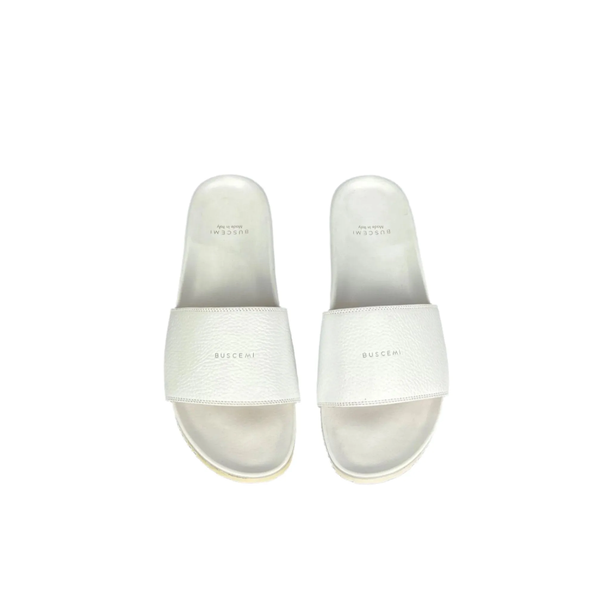 Buscemi Mens Slide Core Alce White Alce Leather Sandals