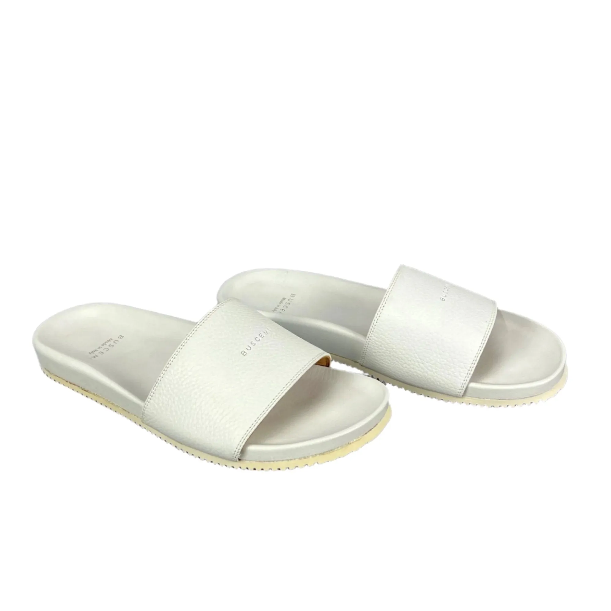 Buscemi Mens Slide Core Alce White Alce Leather Sandals