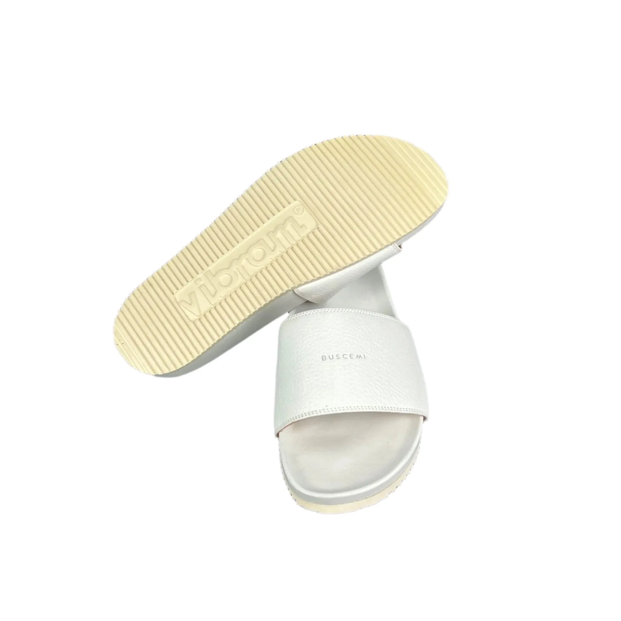 Buscemi Mens Slide Core Alce White Alce Leather Sandals
