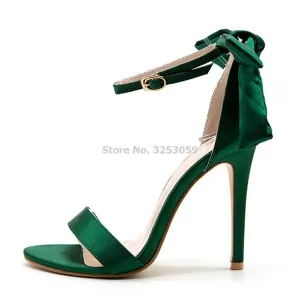 Butterfly Accent Silk High Heel Sandals with Bow Detail