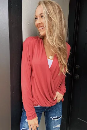 Can't Help This Feeling Front Wrap Top- Rusty Mauve