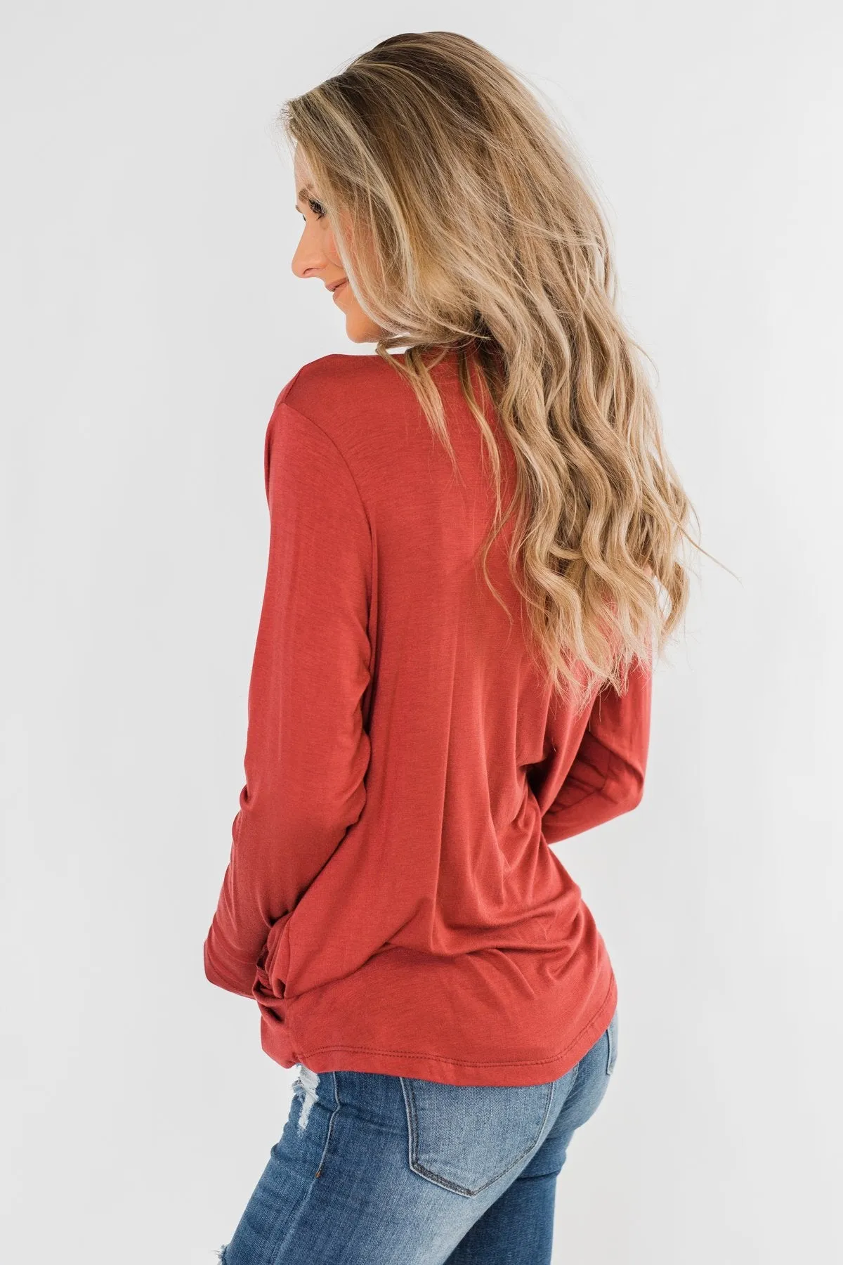 Can't Help This Feeling Front Wrap Top- Rusty Mauve