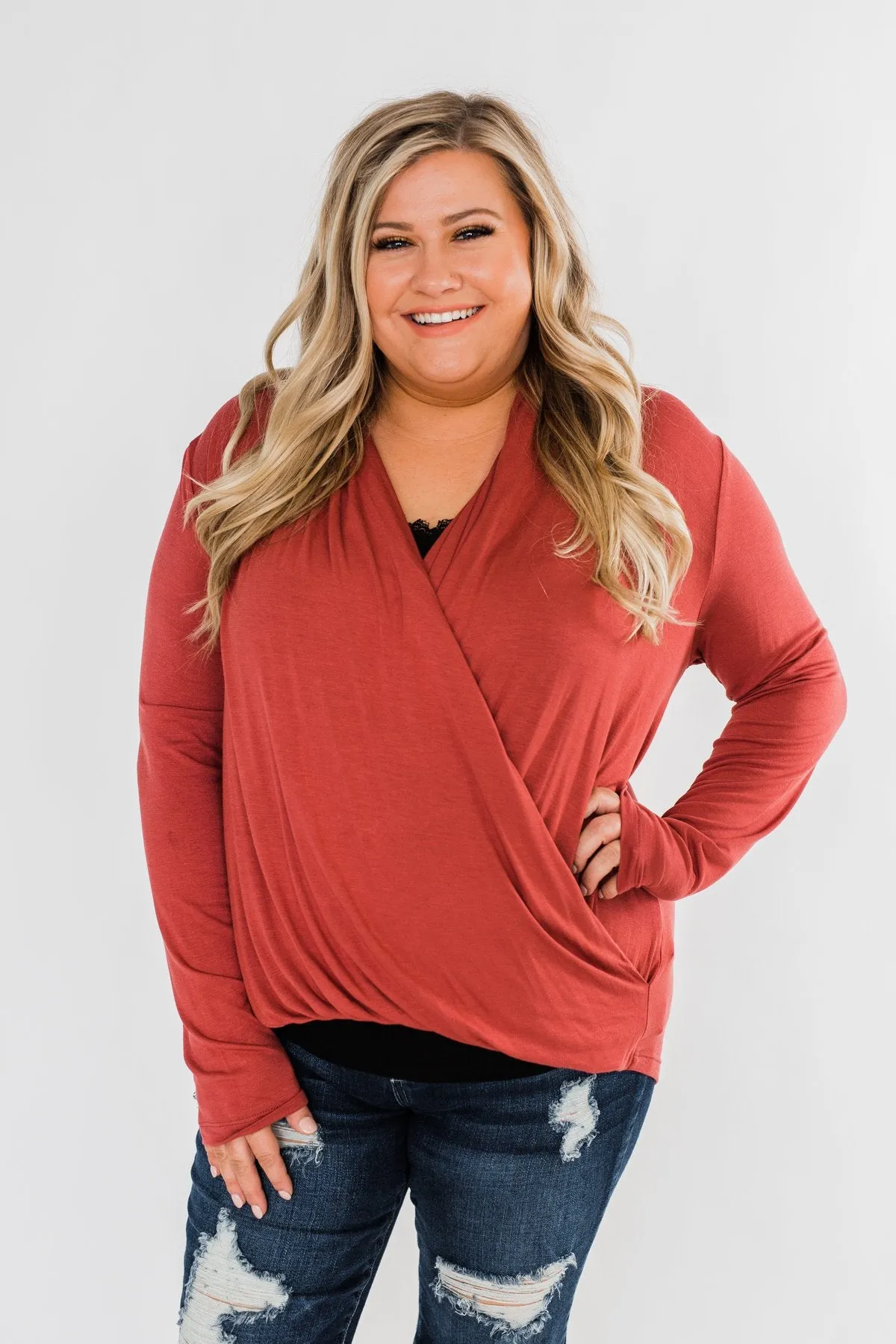 Can't Help This Feeling Front Wrap Top- Rusty Mauve