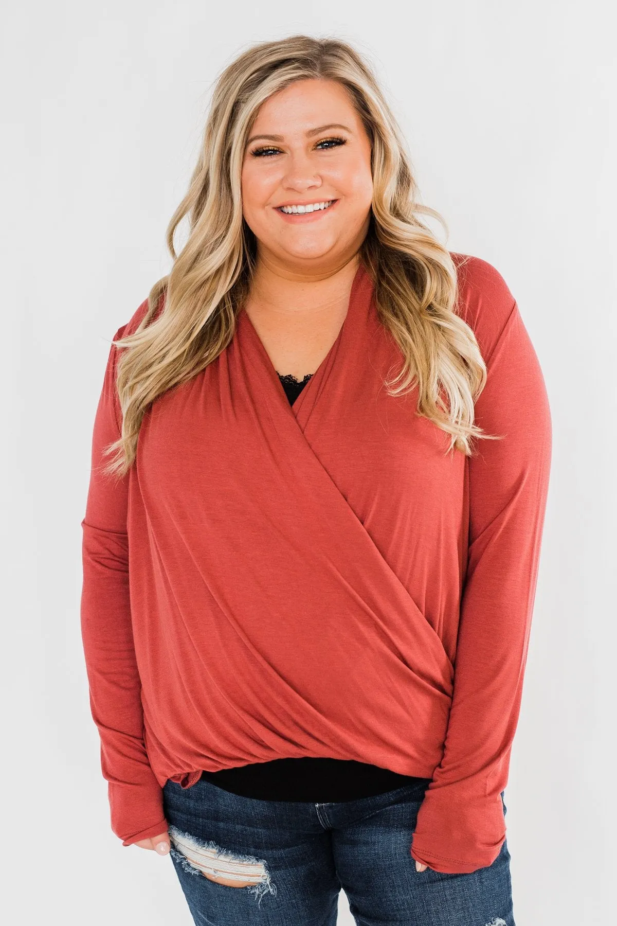 Can't Help This Feeling Front Wrap Top- Rusty Mauve