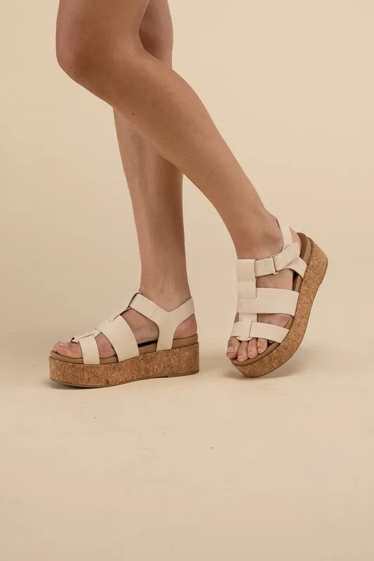 Cassey Platform Wedge Sandal – Beige, 1.5-Inch Heel, Buckle Closure