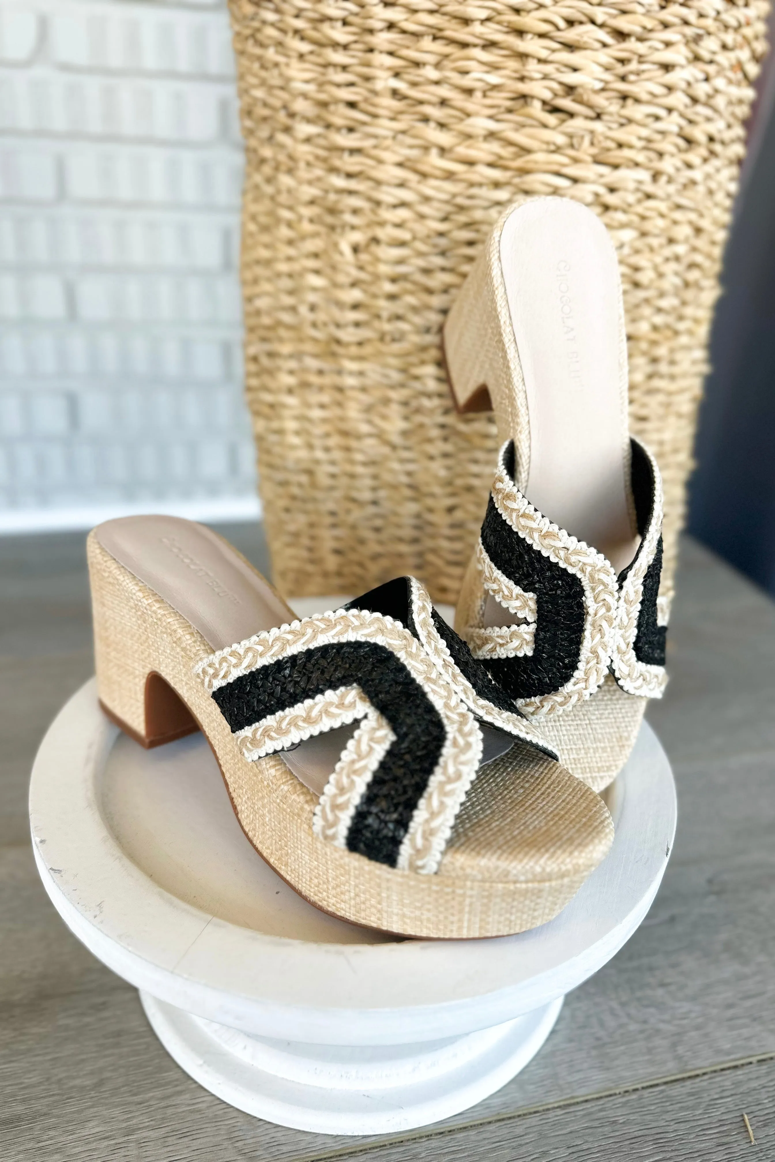 Chocolat Blu Gen Black Raffia Wedge