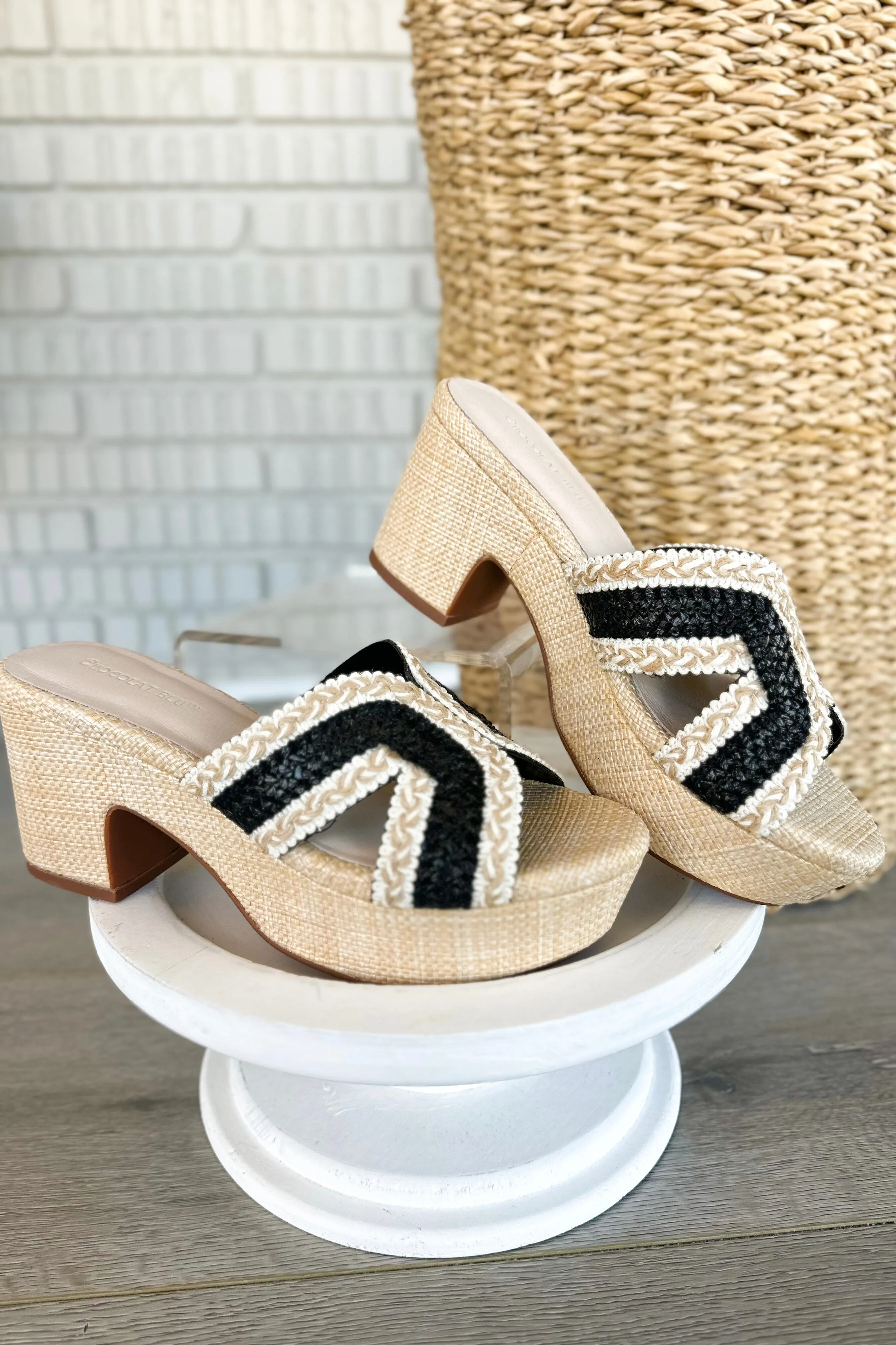 Chocolat Blu Gen Black Raffia Wedge