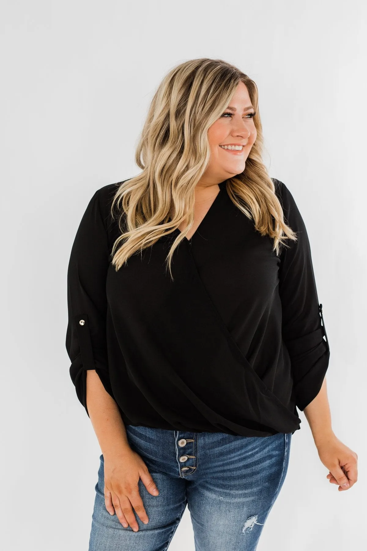 Classy Cutie V-Neck Wrap Blouse- Black