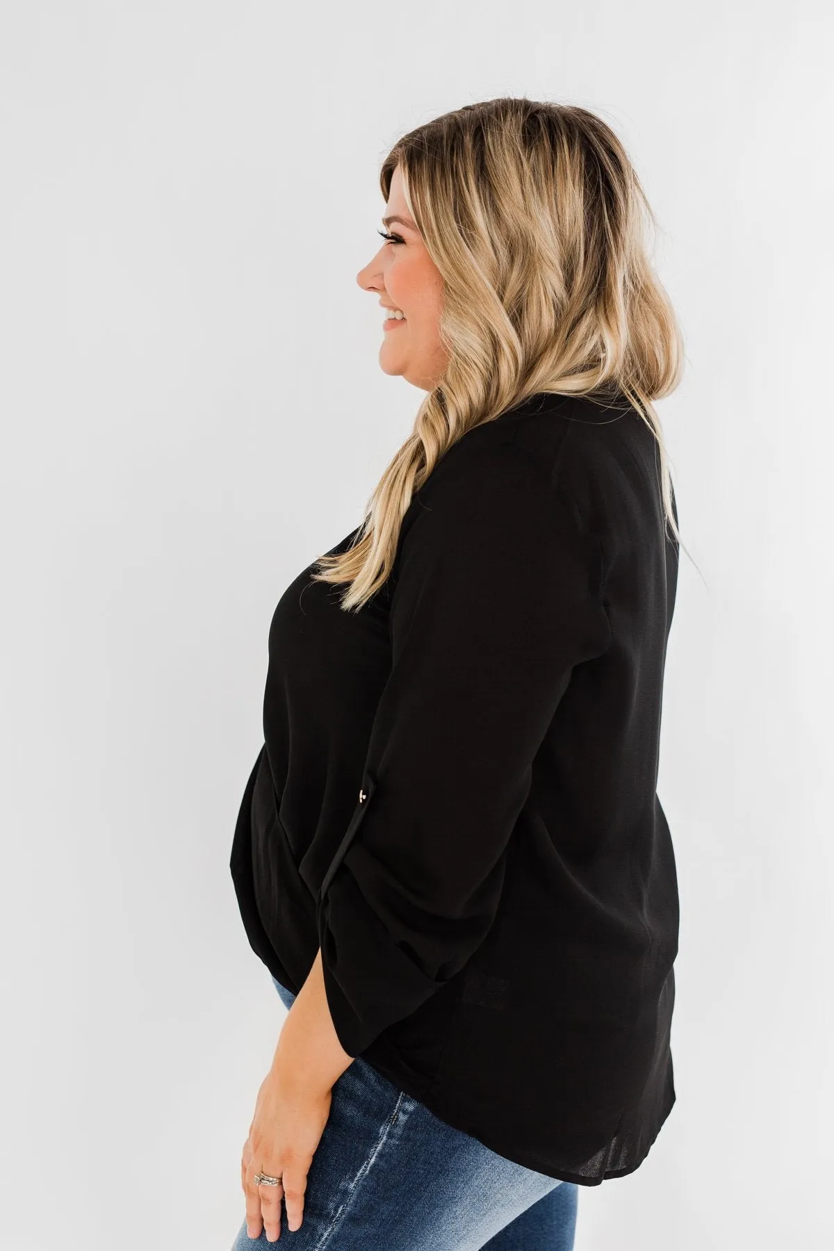 Classy Cutie V-Neck Wrap Blouse- Black