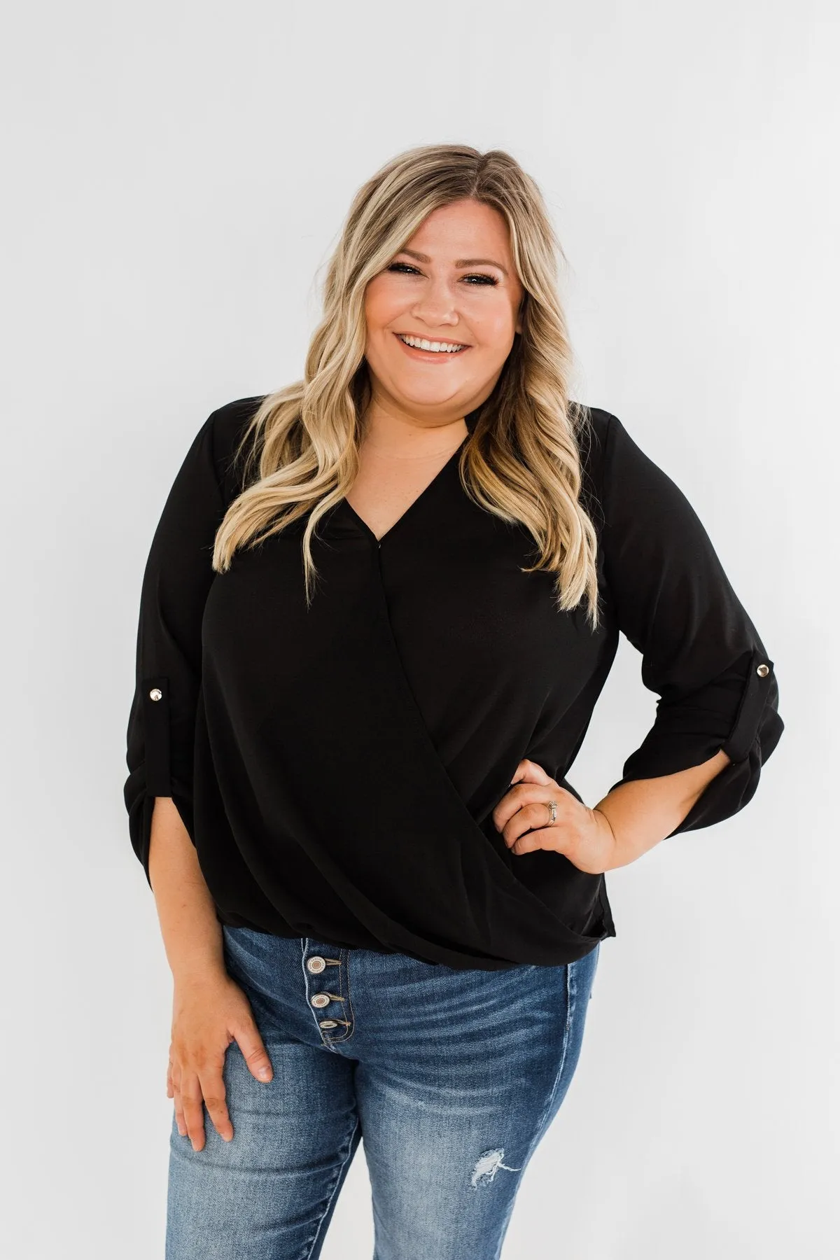Classy Cutie V-Neck Wrap Blouse- Black