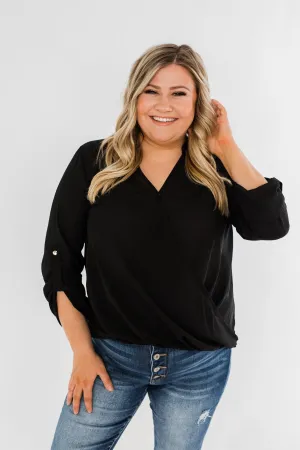 Classy Cutie V-Neck Wrap Blouse- Black