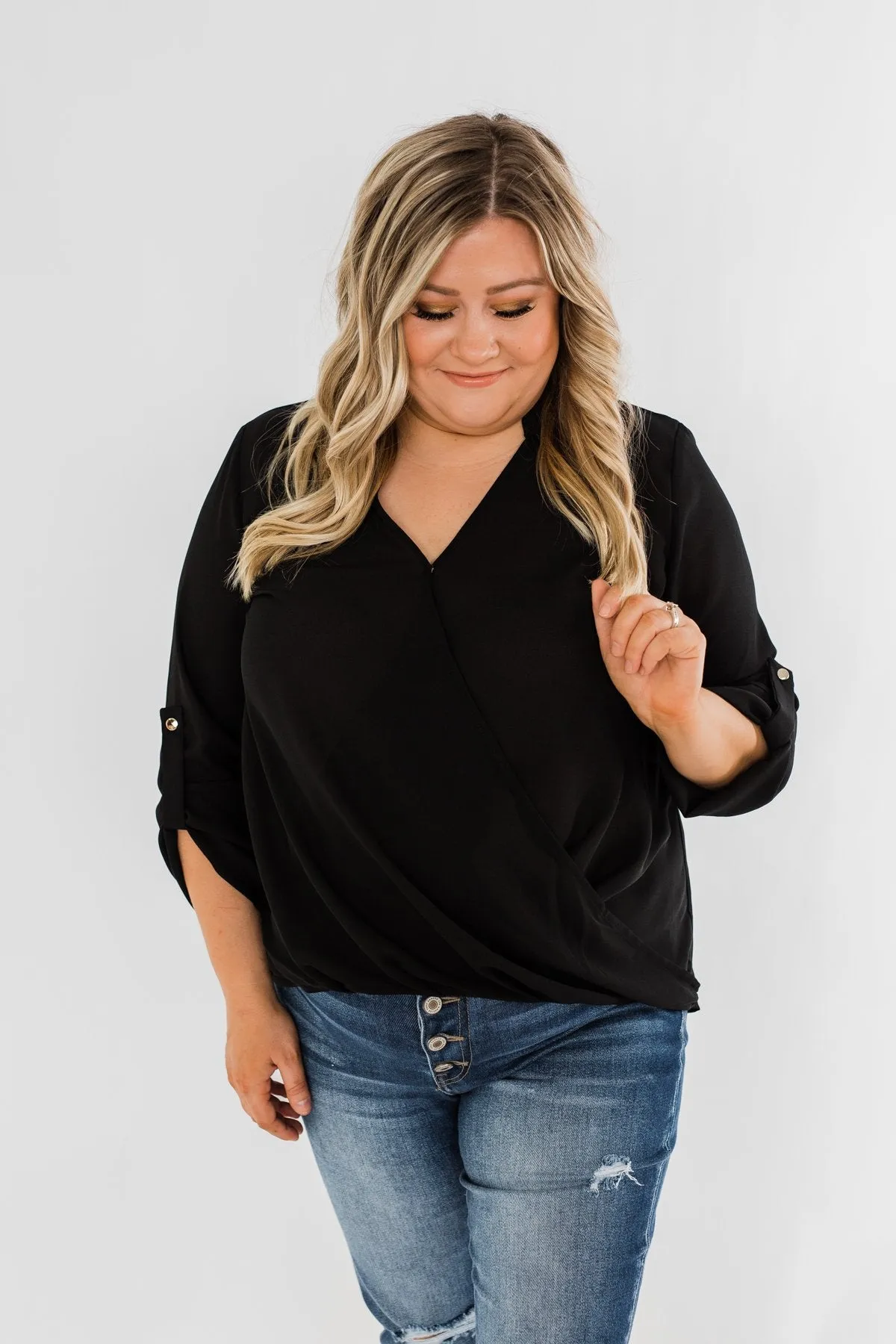 Classy Cutie V-Neck Wrap Blouse- Black