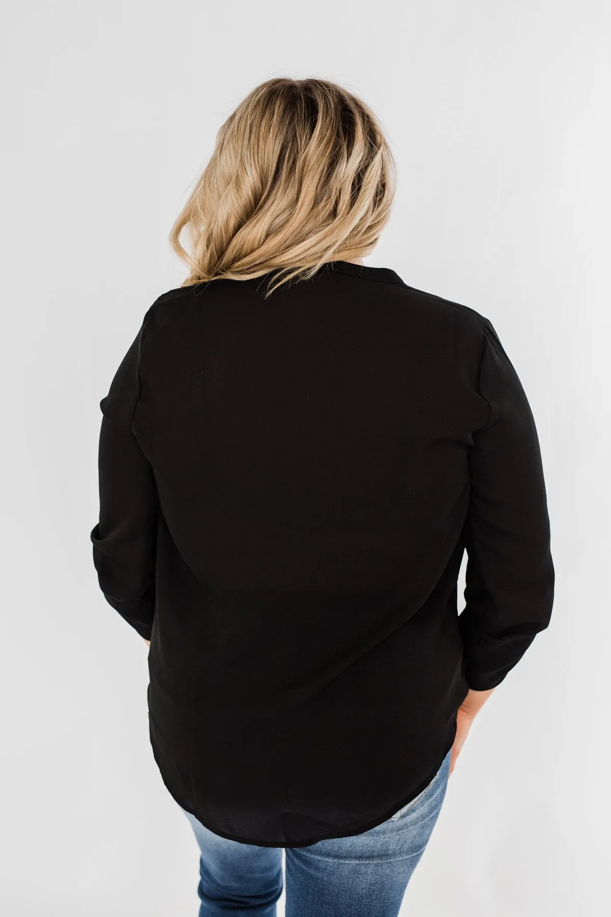 Classy Cutie V-Neck Wrap Blouse- Black