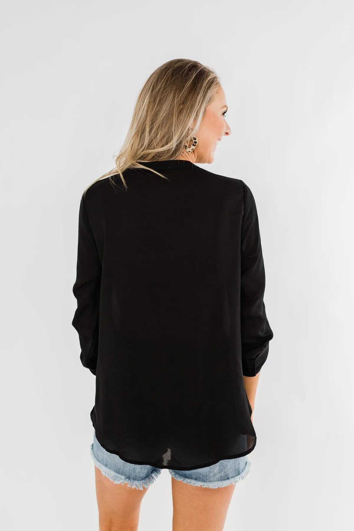 Classy Cutie V-Neck Wrap Blouse- Black