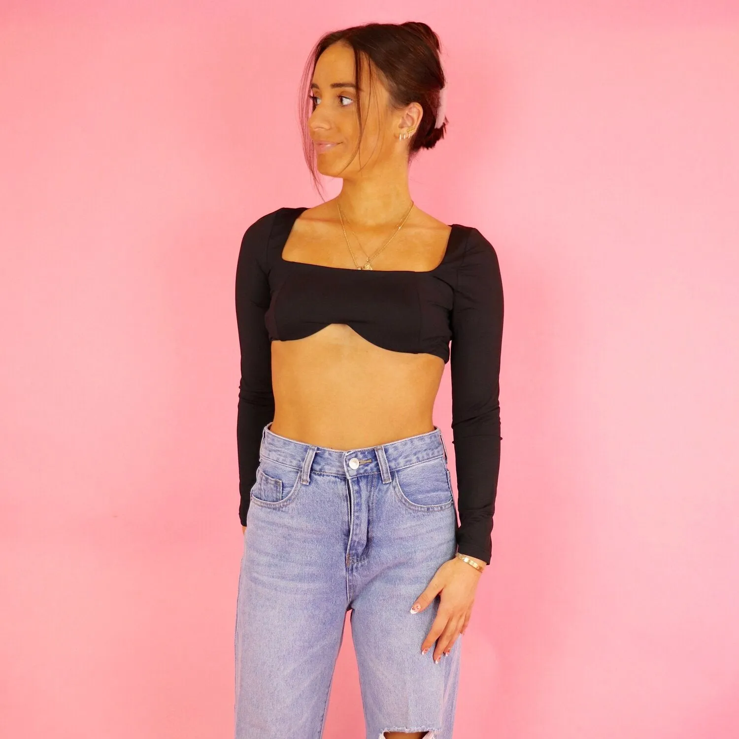 Clemence Black Long Sleeve Crop