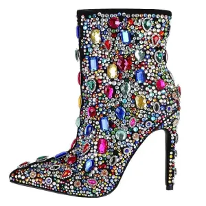 Colorful Mixed Crystals High Heel Ankle Boots
