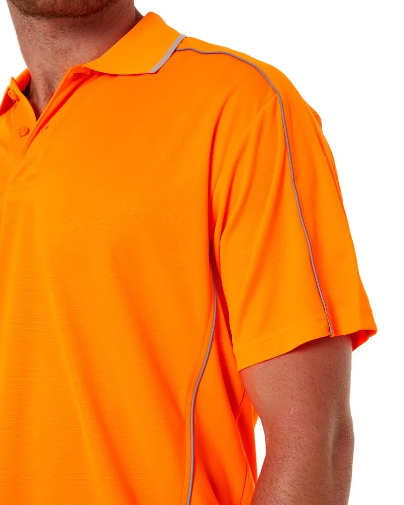 Cool Mesh Polo Shirt With Reflective Piping - Hi Vis Orange