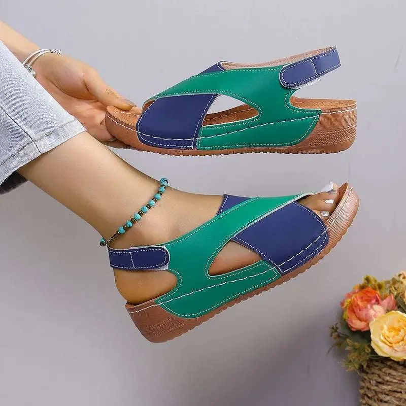 Crisscross Wedge Sandals - Contrast Open Toe Wedge Design