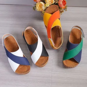 Crisscross Wedge Sandals - Contrast Open Toe Wedge Design