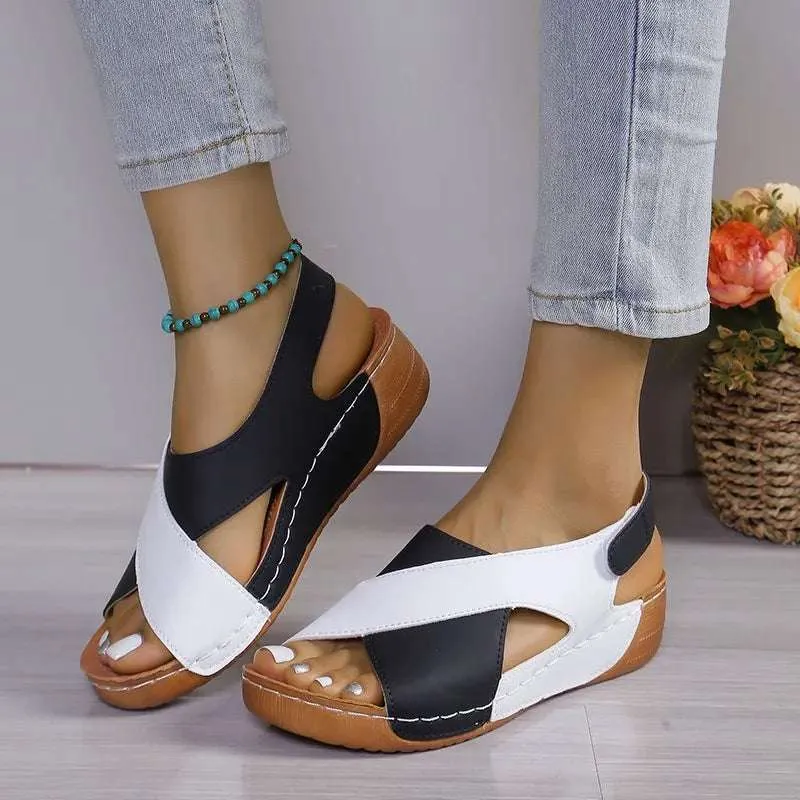 Crisscross Wedge Sandals - Contrast Open Toe Wedge Design
