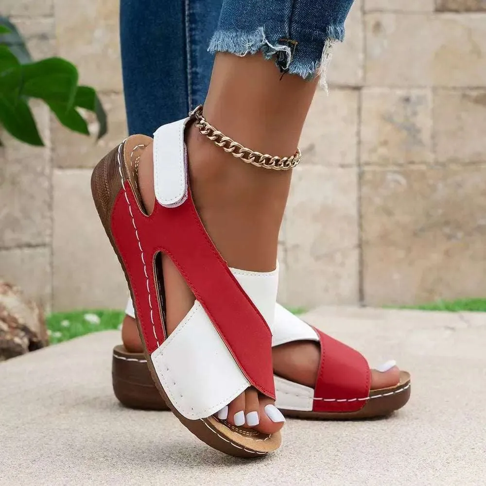 Crisscross Wedge Sandals - Contrast Open Toe Wedge Design