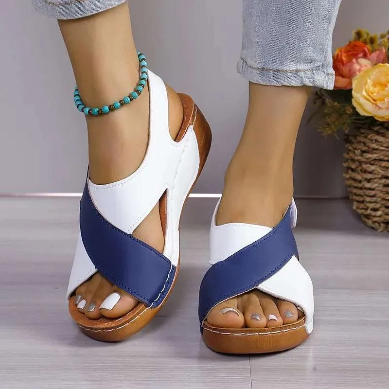 Crisscross Wedge Sandals - Contrast Open Toe Wedge Design