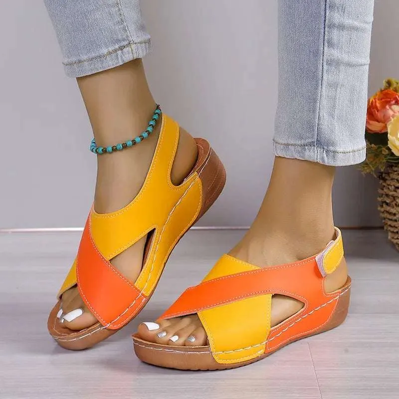 Crisscross Wedge Sandals - Contrast Open Toe Wedge Design