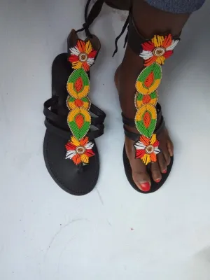CUSTOMIZED African beaded sandals, summer sandals, Christmas gift for her,mom gift,beach sandals, leather sandals, gladiators sandals