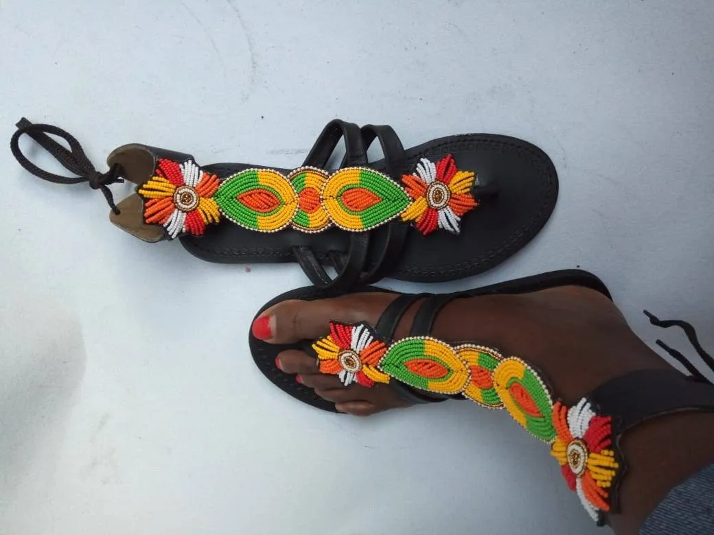 CUSTOMIZED African beaded sandals, summer sandals, Christmas gift for her,mom gift,beach sandals, leather sandals, gladiators sandals