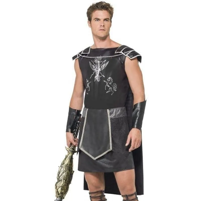 Dark Gladiator Costume Adult Black Tunic Cape Armcuffs