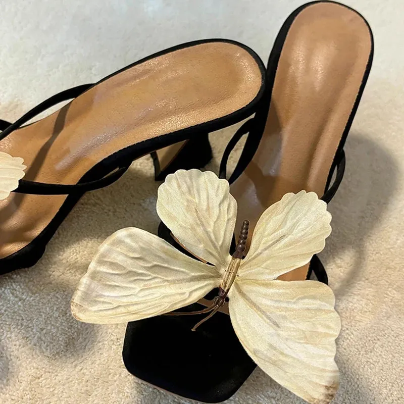 Designer Summers Open Toe Butterfly-knot Women Slippers Fashion Slip On Ladies Elegant Thick Heel Dress Slides