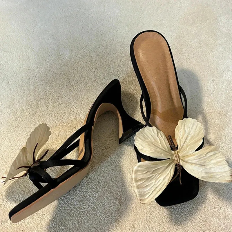 Designer Summers Open Toe Butterfly-knot Women Slippers Fashion Slip On Ladies Elegant Thick Heel Dress Slides