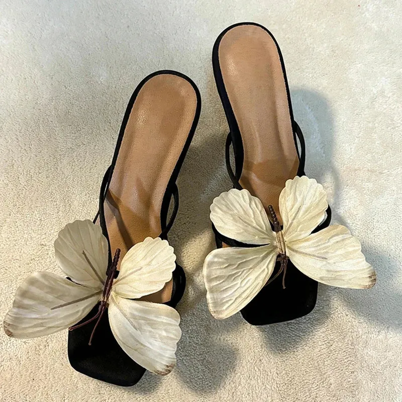 Designer Summers Open Toe Butterfly-knot Women Slippers Fashion Slip On Ladies Elegant Thick Heel Dress Slides