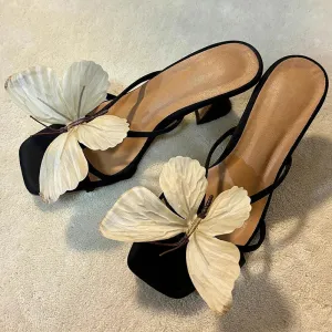 Designer Summers Open Toe Butterfly-knot Women Slippers Fashion Slip On Ladies Elegant Thick Heel Dress Slides