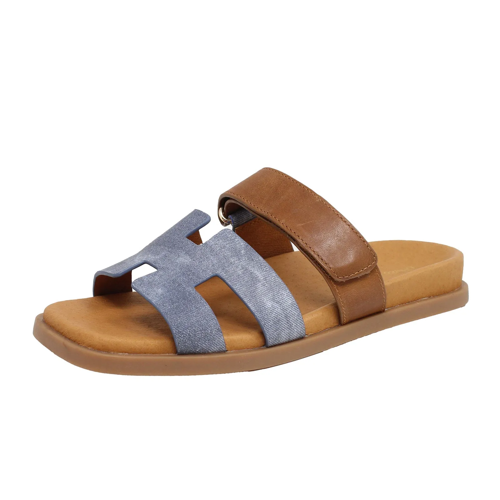 Django & Juliette Nodette Slide Sandal (Women) - Washed Denim/Tan