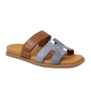 Django & Juliette Nodette Slide Sandal (Women) - Washed Denim/Tan