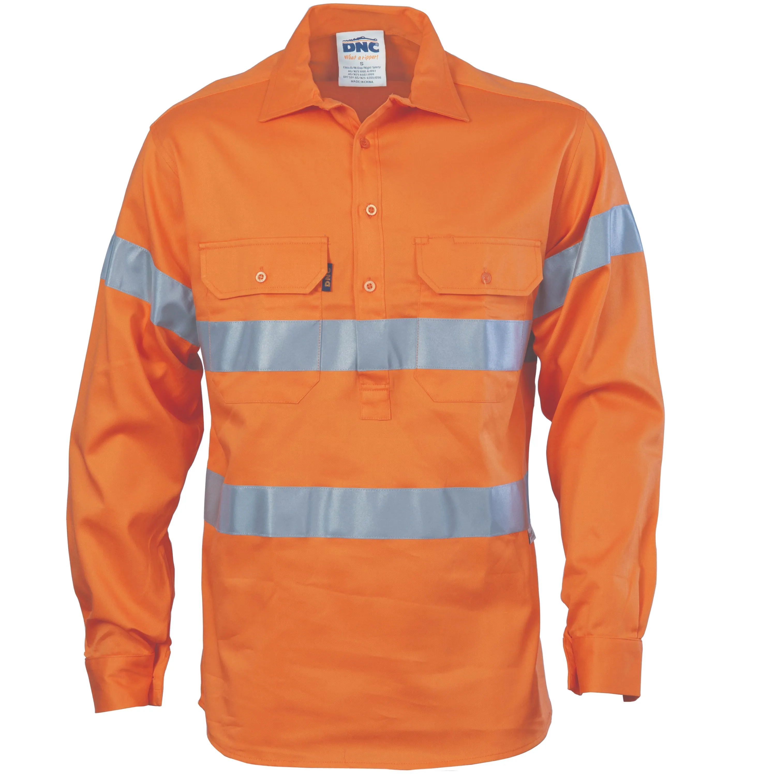 DNC HiVis Close Front Cotton Drill Shirt with 3M R/Tape 3848