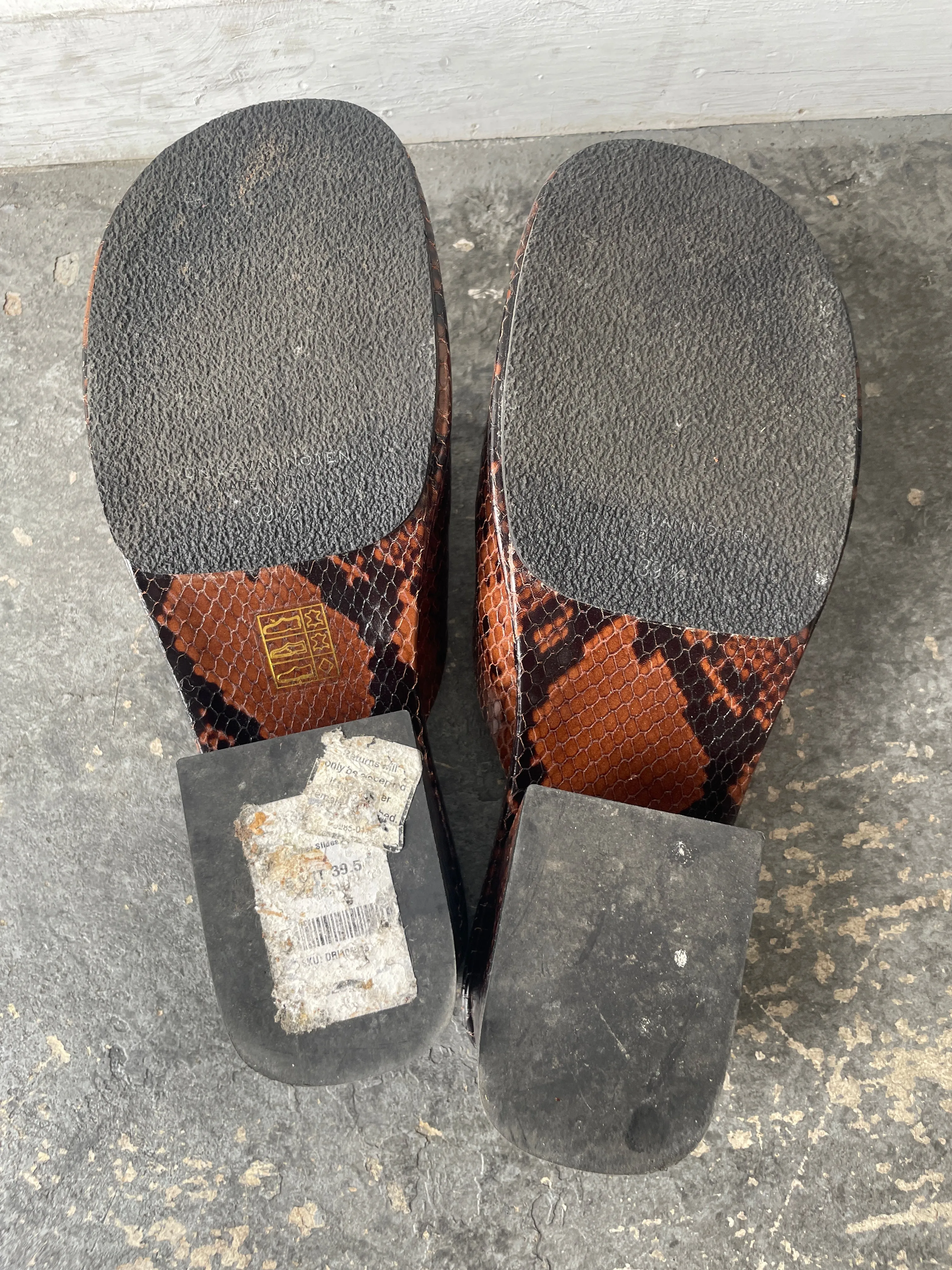 Dries van Noten Brown Snakeskin Heeled Sandals