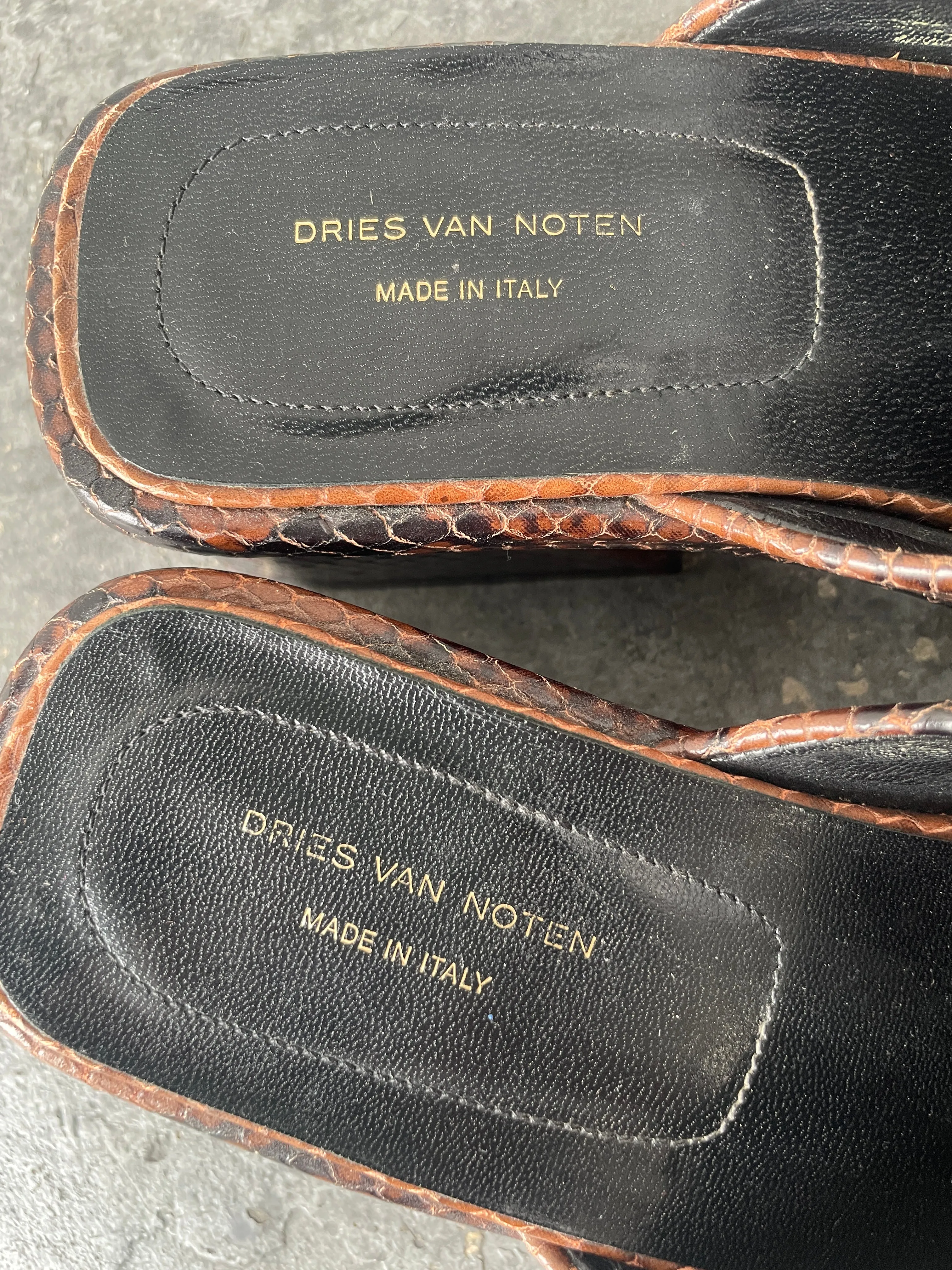 Dries van Noten Brown Snakeskin Heeled Sandals