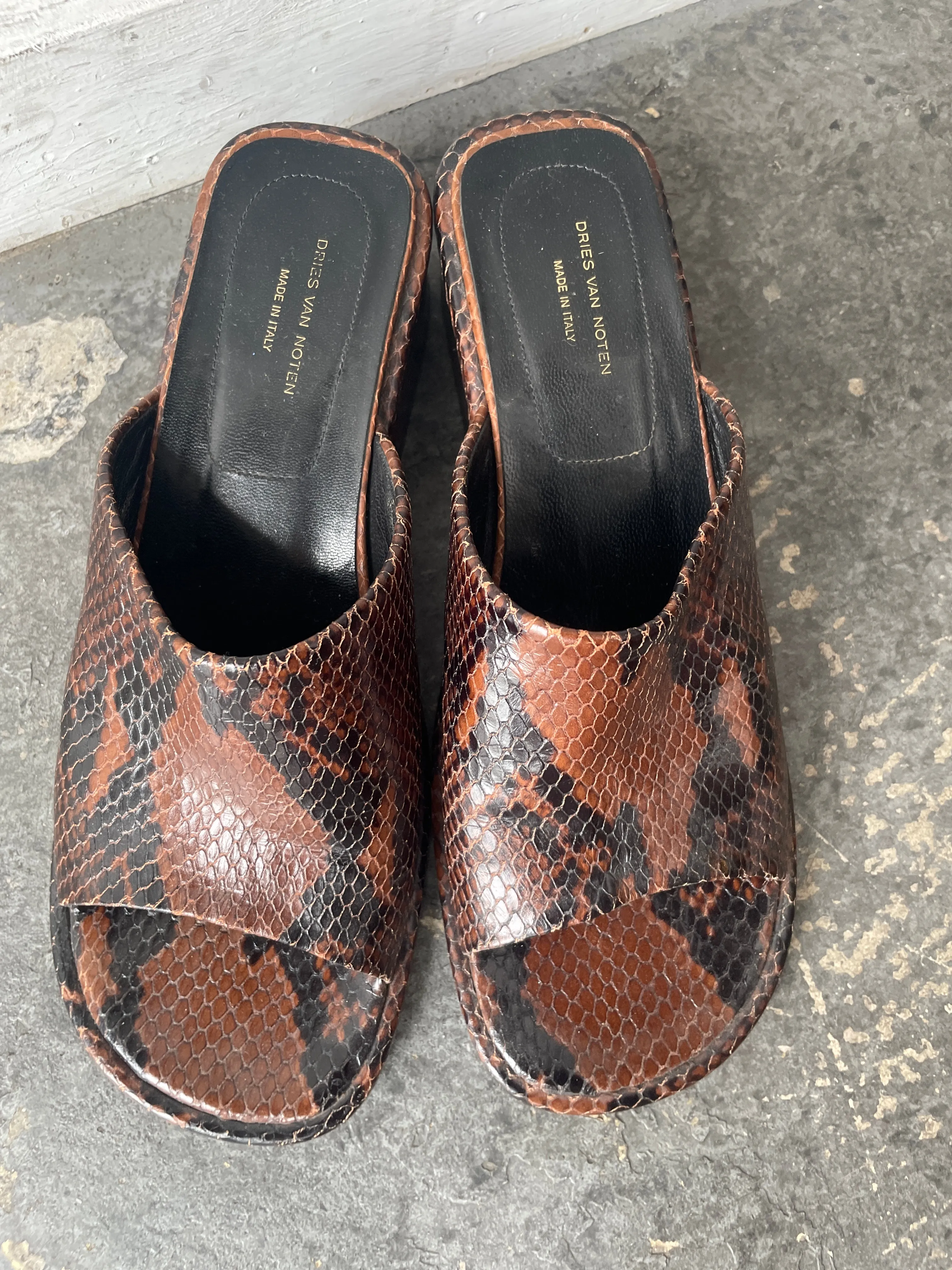 Dries van Noten Brown Snakeskin Heeled Sandals