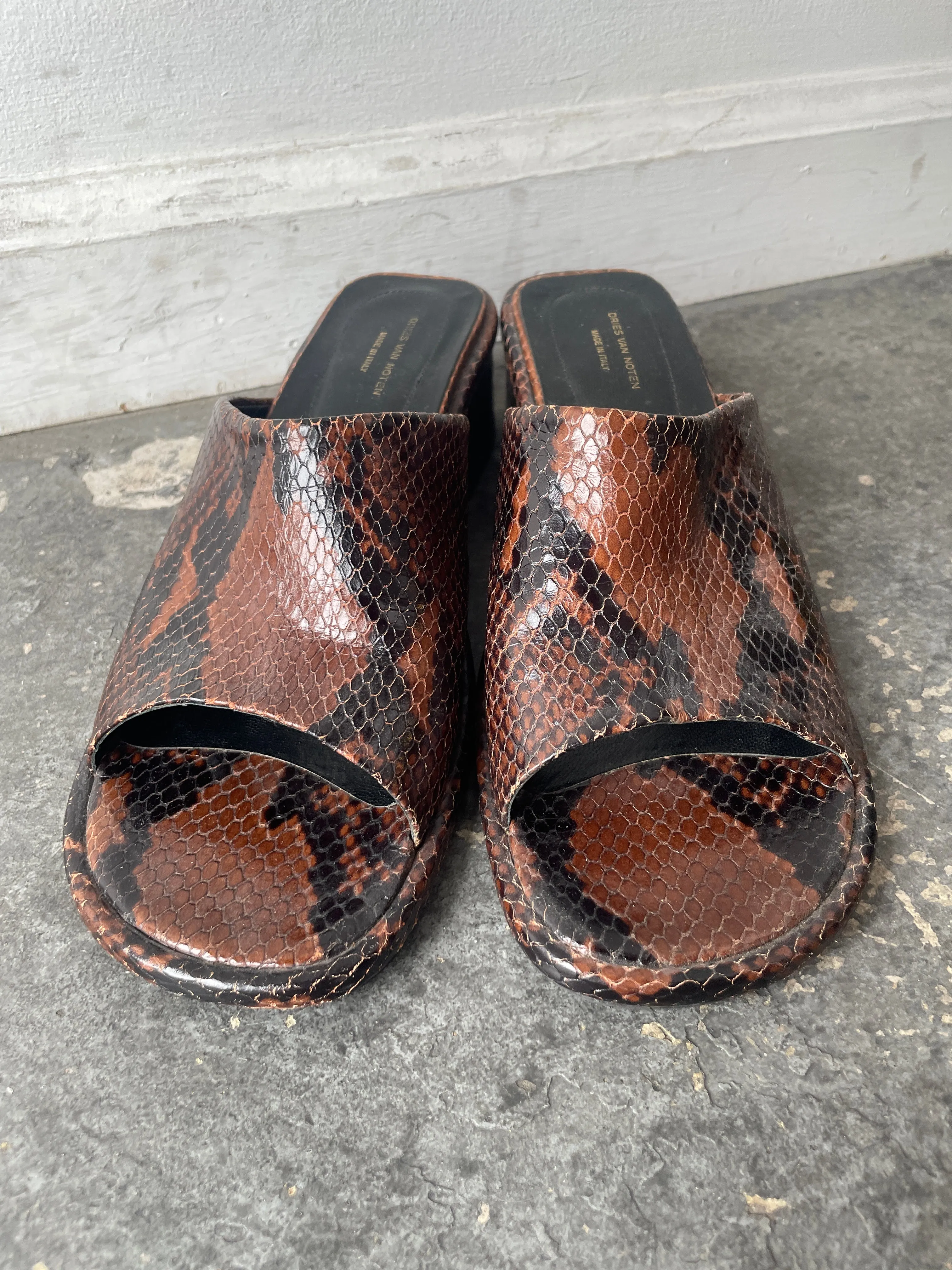 Dries van Noten Brown Snakeskin Heeled Sandals
