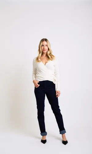 Elegant Ribbed Wrap Top in Ivory