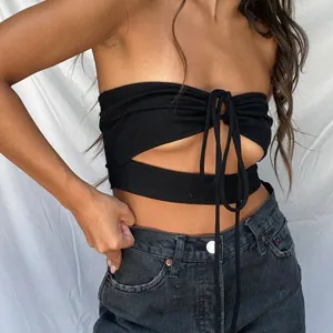 Erin Black Ribbed Cut Out Top